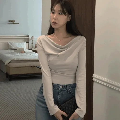 [기모ver추가/🚀당일출고/✨1+1할인/3color/여리핏] 드레이프 언발 셔링 티셔츠