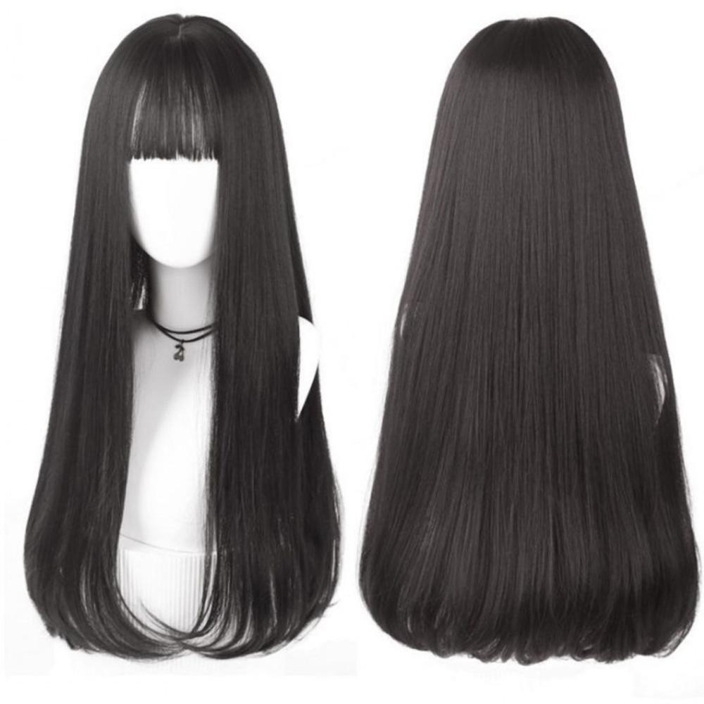 C컬 자연스러운 긴머리 통가발 여자가발 패션 블랙가발