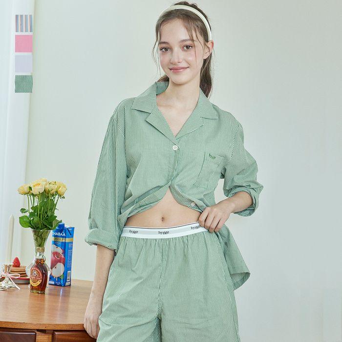 체크&스트라이프 코튼 파자마 세트_4Colors