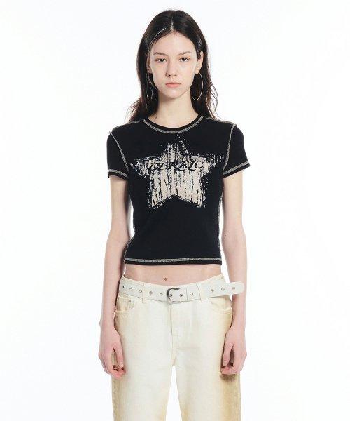 BLUR STAR HALF TOP / BLACK
