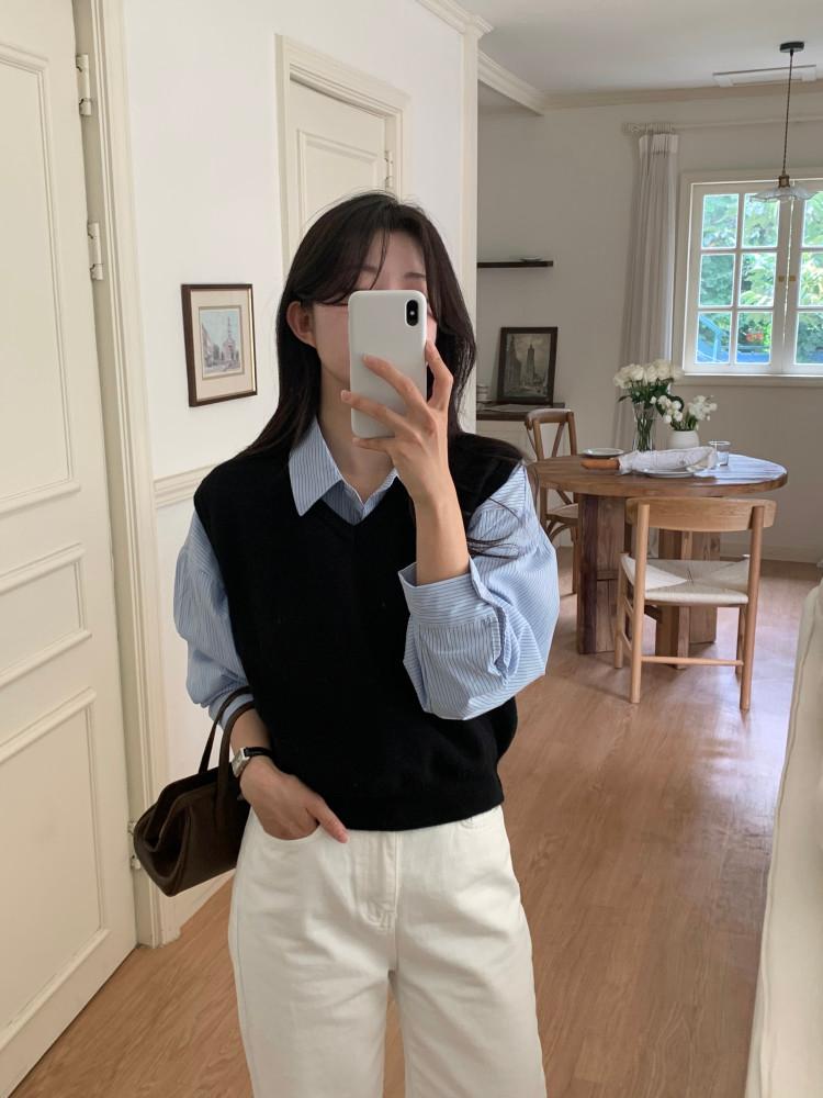 가을 브이넥 니트조끼