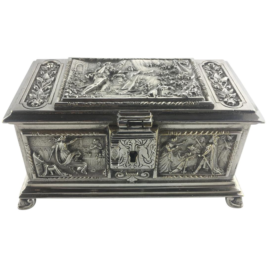 French Medieval Style Silver Jewelry Box, circa 1880