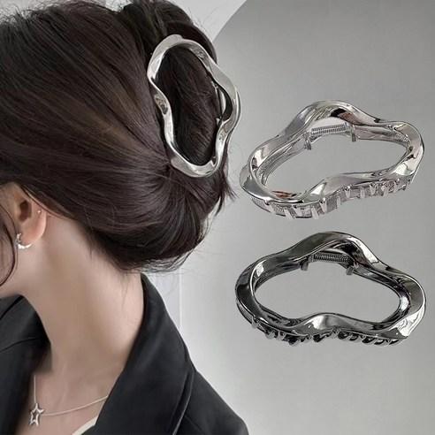 워더미 [2개세트] ﻿유광 실버 메탈 구름 라인 포인트 빅집게핀 F568 - 헤어액세서리 | 쿠팡