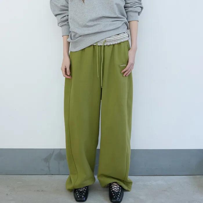 Folded Waist Sweat Pants Olive green