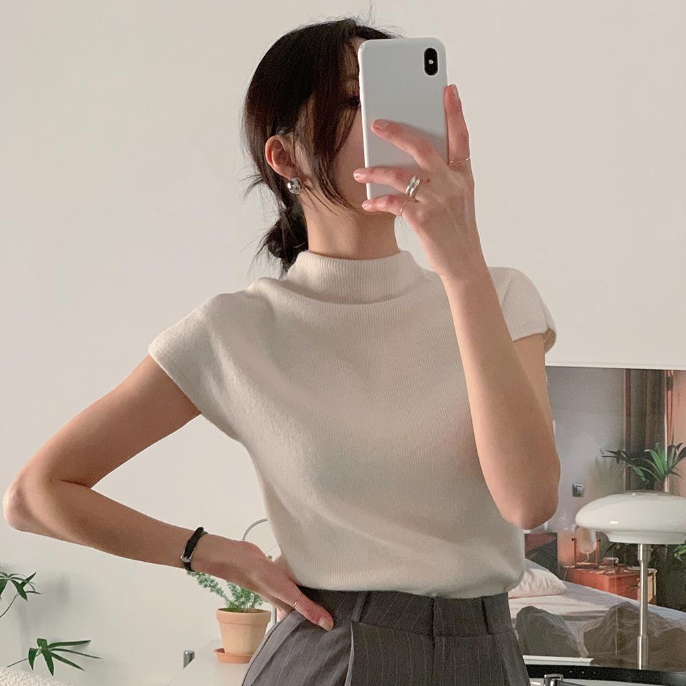 루스 캐시미어 하프넥 반팔니트 (아이보리)