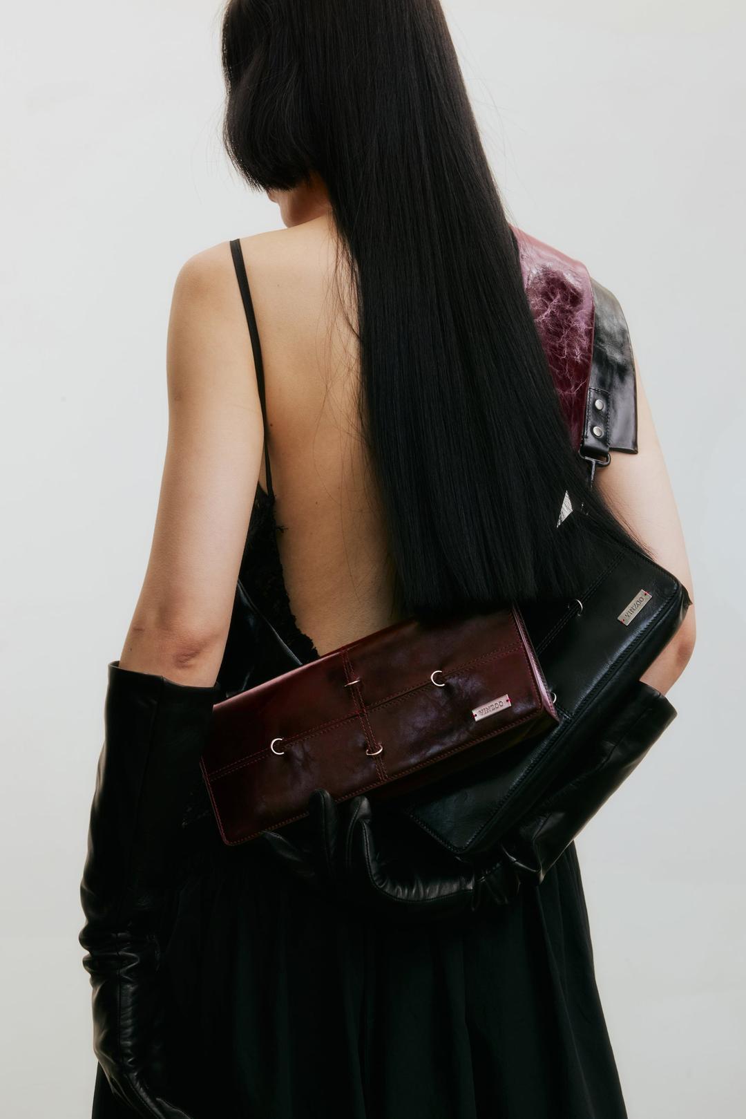 Wide Strap Wallet Bag (Dark Red/Black)