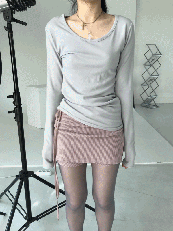 one shoulder button tee (4color)