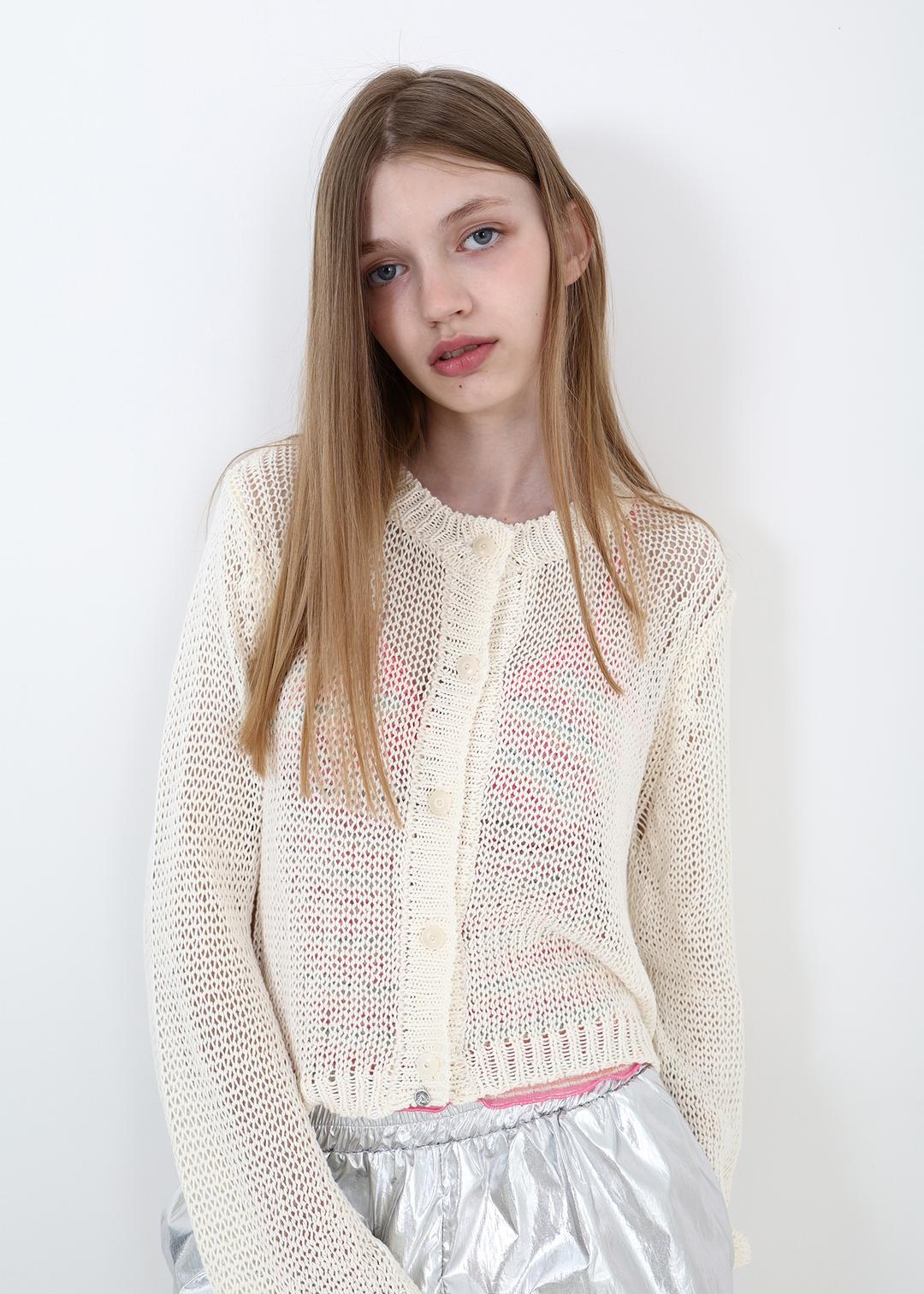 Circle knit cardigan (Ivory)