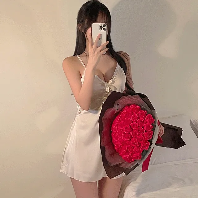 [몸매보정💘/캡내장] A라인 레이스 슬립 원피스 잠옷 (4color)