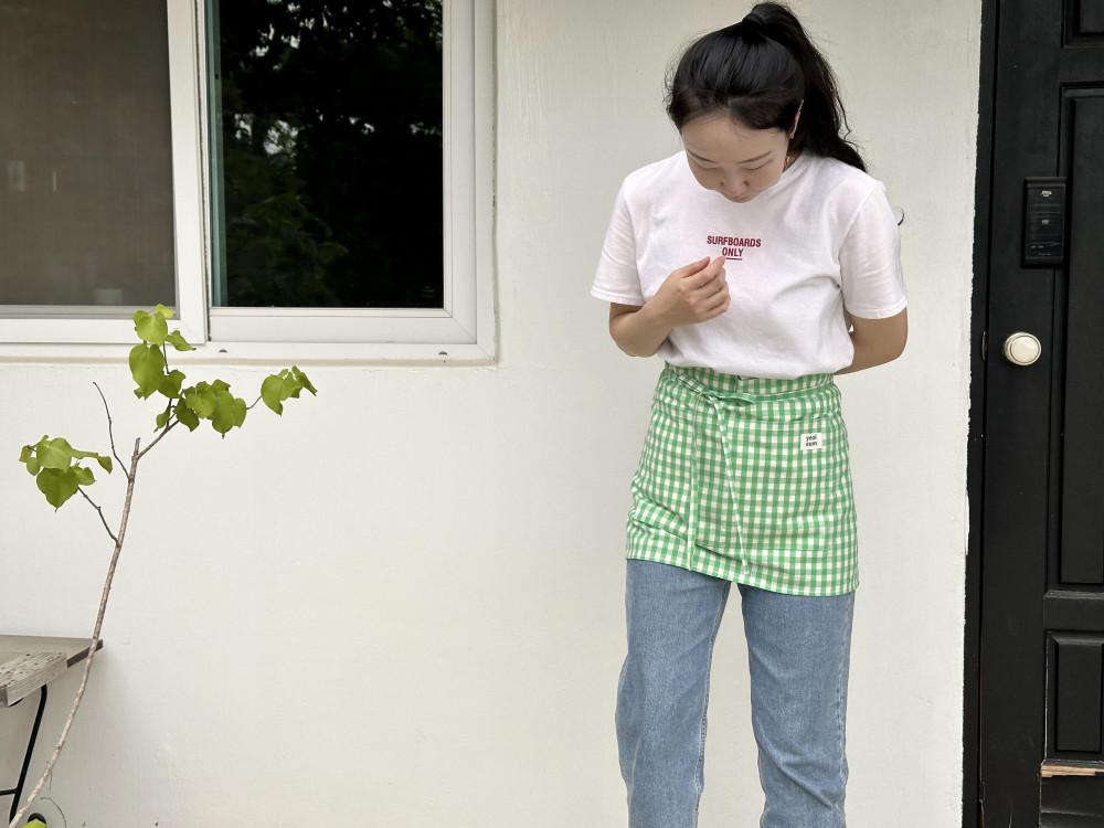 그린체크 허리 앞치마