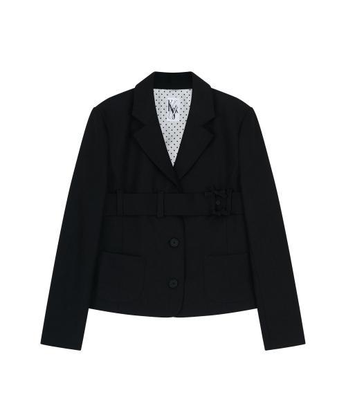 Ribbon Belted Preppy Jacket Black