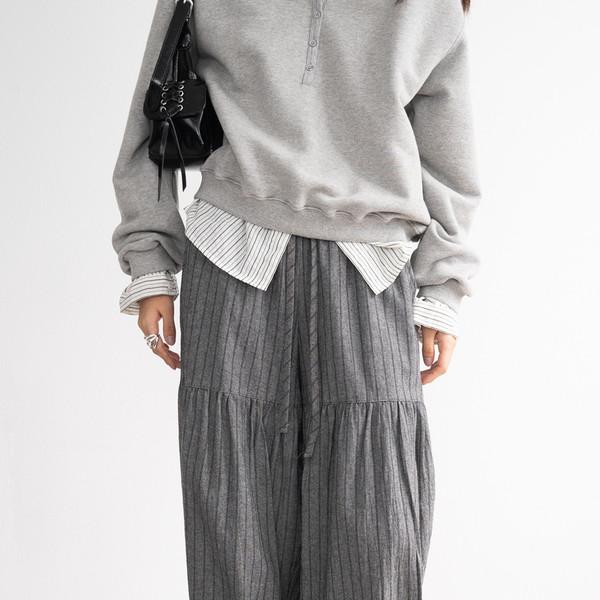 [9/12 출고 예정] Shirring Striped Wide Pants (Gray)