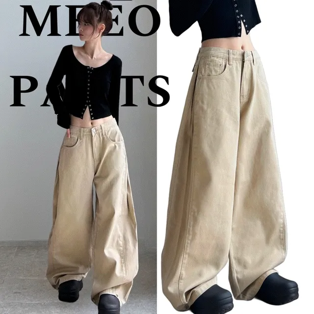 *하체커버*[S~2XL] 바게트 볼륨 옆핀턱 밑단 버튼 코튼 와이드 팬츠