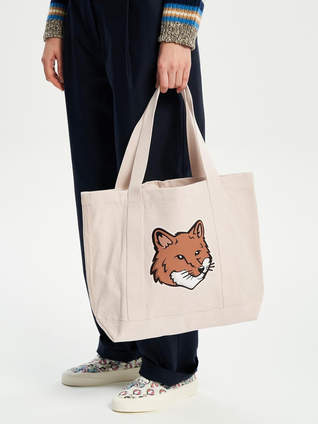 Unisex Fox Head Tote Bag - Ivory