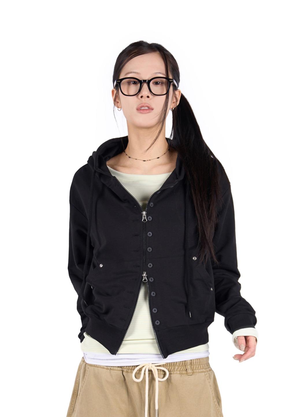 DROP BUTTON HOOD ZIP-UP