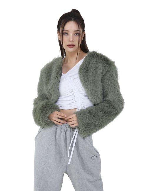 SHORT CROP FUR JACKET(GREEN)