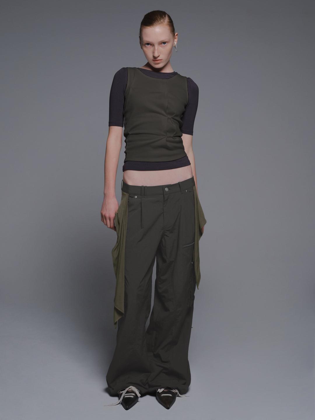 MIXED LAYERED TIE JOGGER PANTS (UNISEX) CHARCOAL