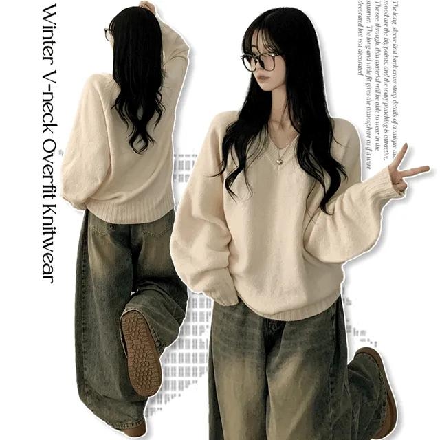 [부드러운 폭닥함💭] 도톰 아방핏 브이넥 래글런 오버핏 긴팔 니트 넉넉함 보장