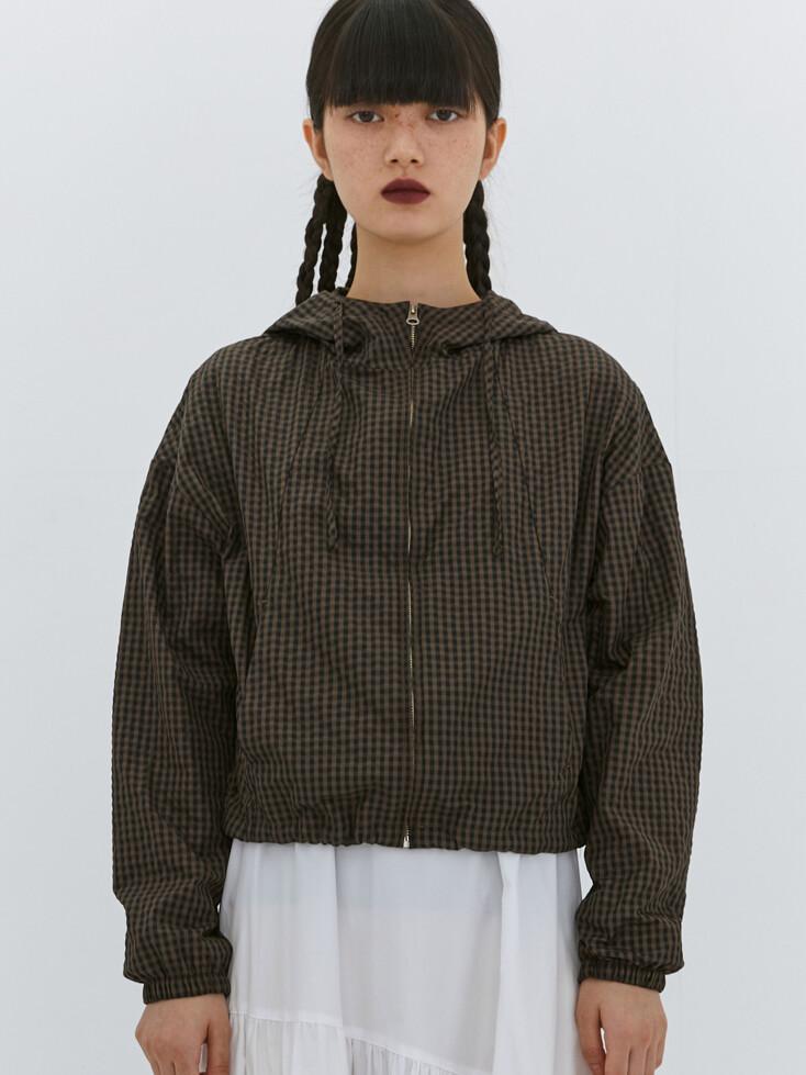 GLOSSY HOODIE ANORAK (KHAKI BROWN)