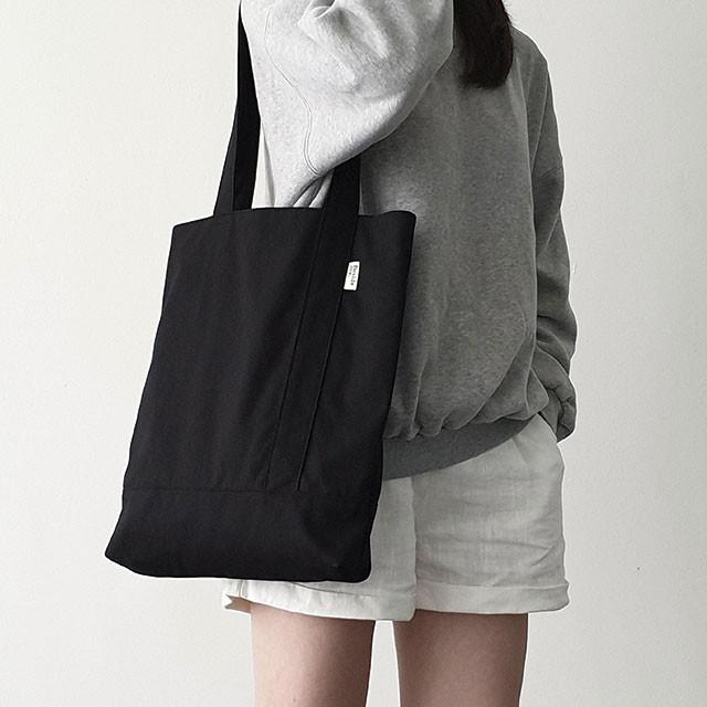 무지 트윌 캔버스 심플라인 에코백 블랙
