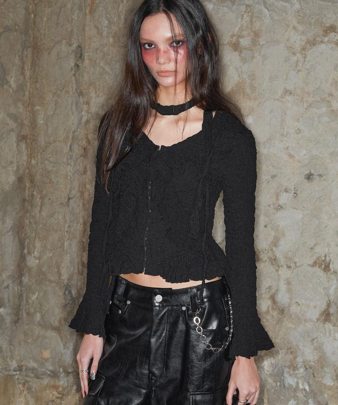 Grunge Ruffle L/S Blouse (BLACK)