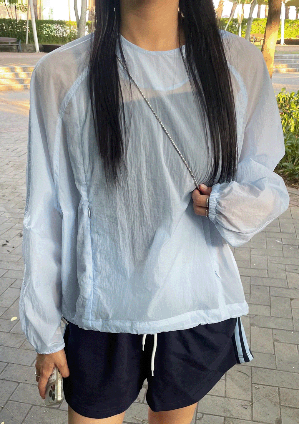 소프트 나일론 맨투맨 (3col) 스카이블루 연그레이 화이트