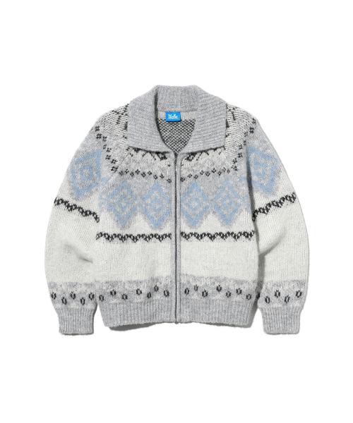 여성 노르딕 패턴 칼라넥 집업 카디건[LT-GREY](UBAGD50)