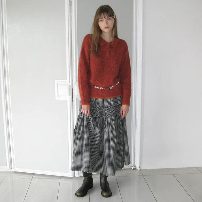 Sinoon Smocking Flared Skirt (Navy)