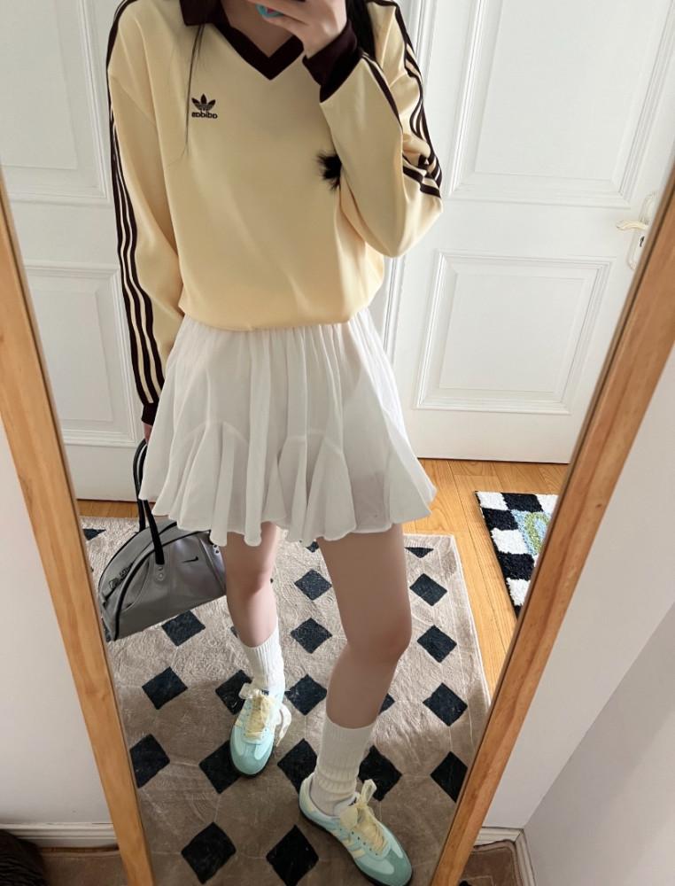 아디다스 우먼스 3S 새틴 롱슬리브 티셔츠 옐로우 IT9835