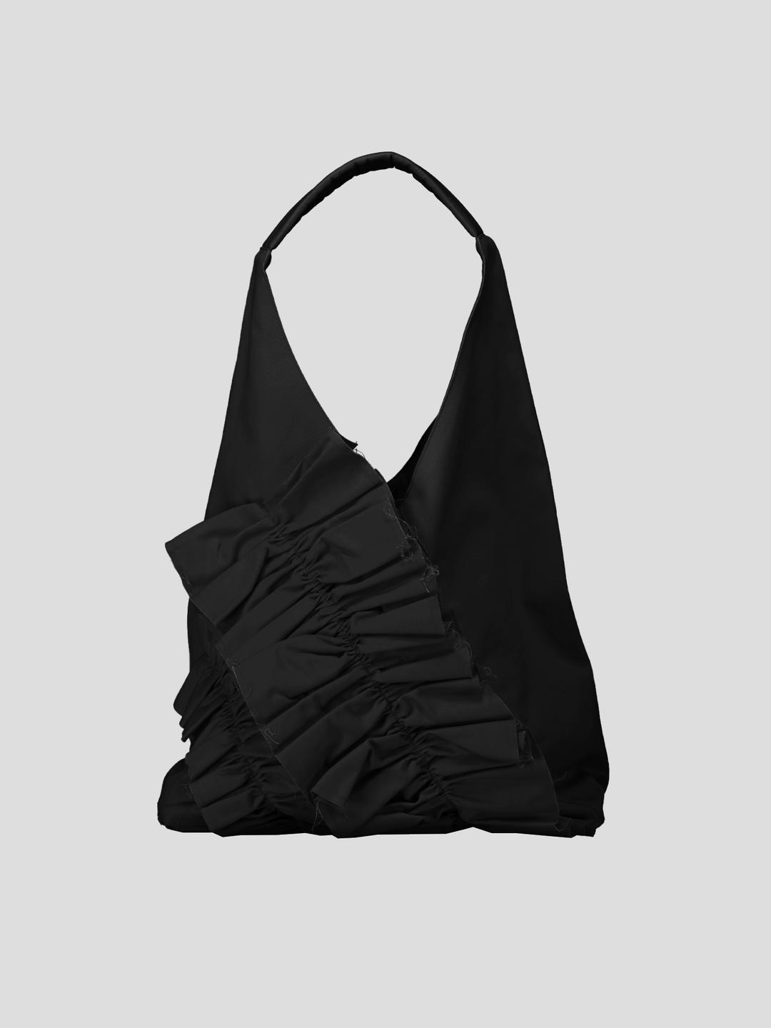 COTTON ORIGAMI RUFFLE BAG - BLACK
