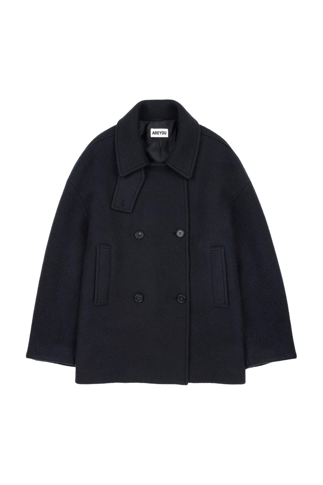 WOOL ALPACA BLEND HALF PEACOAT, NAVY