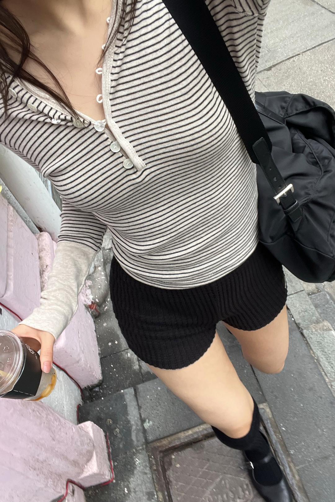 SOFT STRIPE HOODY T (BLACK)