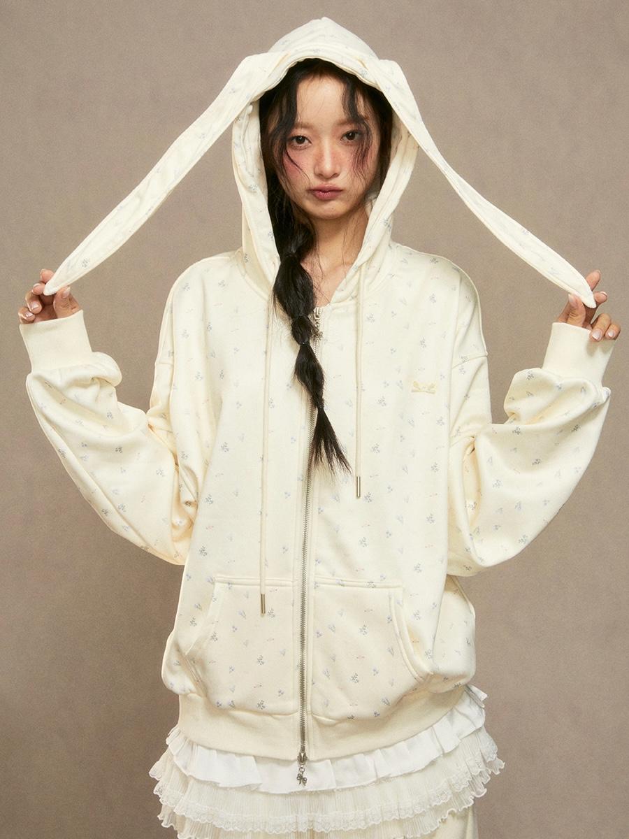 Weekendhub Floral Rabbit Hoodie Zip-Up