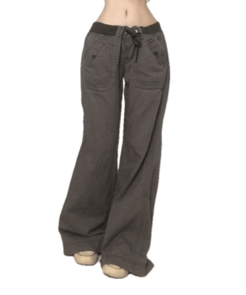 [빈티지무드/허얇핏] 하루 에보니 카고 부츠컷 밴딩 포켓 팬츠