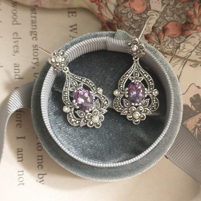 로맨틱 퍼플 아메시스트 진주 귀걸이