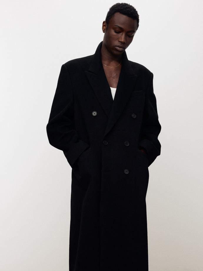 WOOL AND CASHMERE DOUBLE-BREASTED COAT_ BLACK