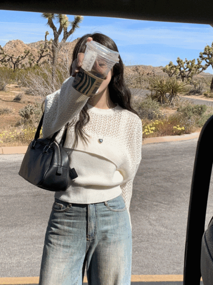 [여름신상10%✨] 코요 펀칭 볼레로 크롭니트 (세트아이템) - 4 color