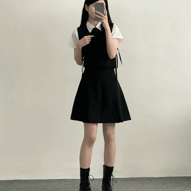 [단품구매 가능] 모던 심플 베스트 스커트 투피스 세트 2color