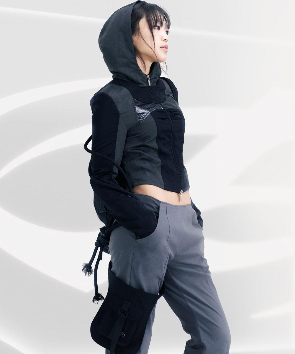 Garter belt wide pants (Charcoal)