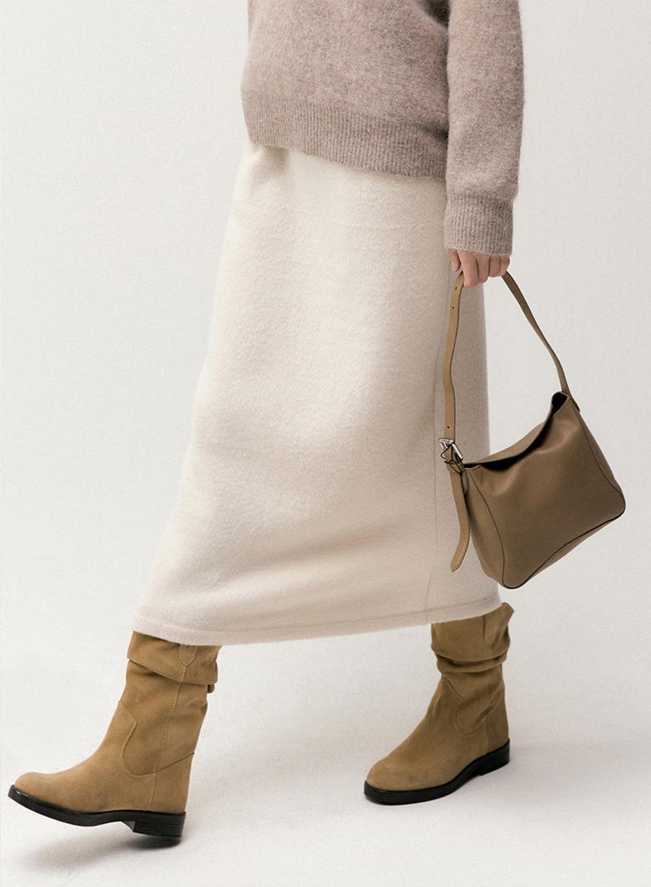 플레인 니트 밴딩 스커트 - 아이보리