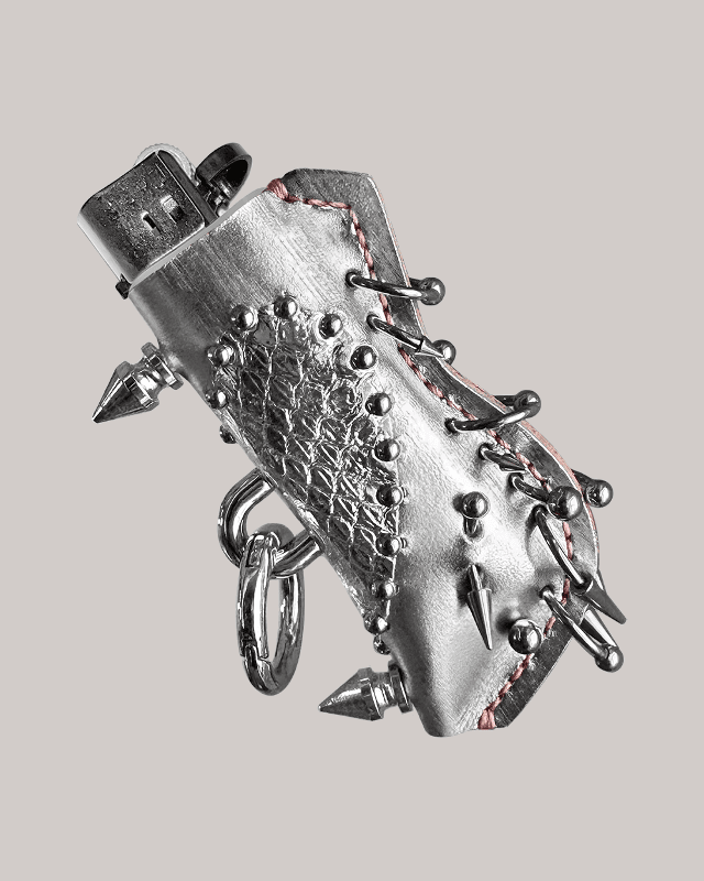 LOVE Spike Silver Leather Lighter Holder