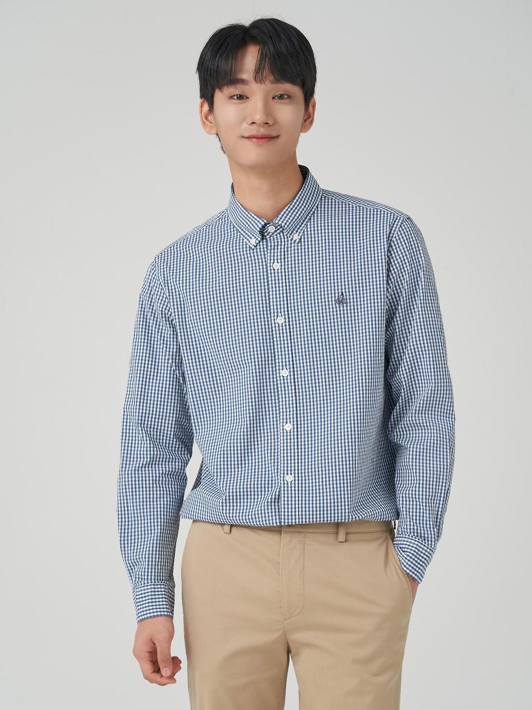 [Essential] 플레인 깅엄 체크 셔츠 - 블루