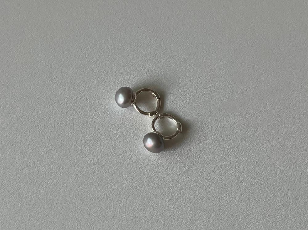 nudea - 누데아 흑진주 그레이 펄 원터치 실버 귀걸이 silver925