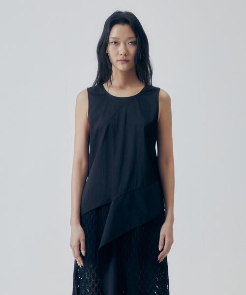 Asymmetric Draped Sleeveless Top [ Black ]