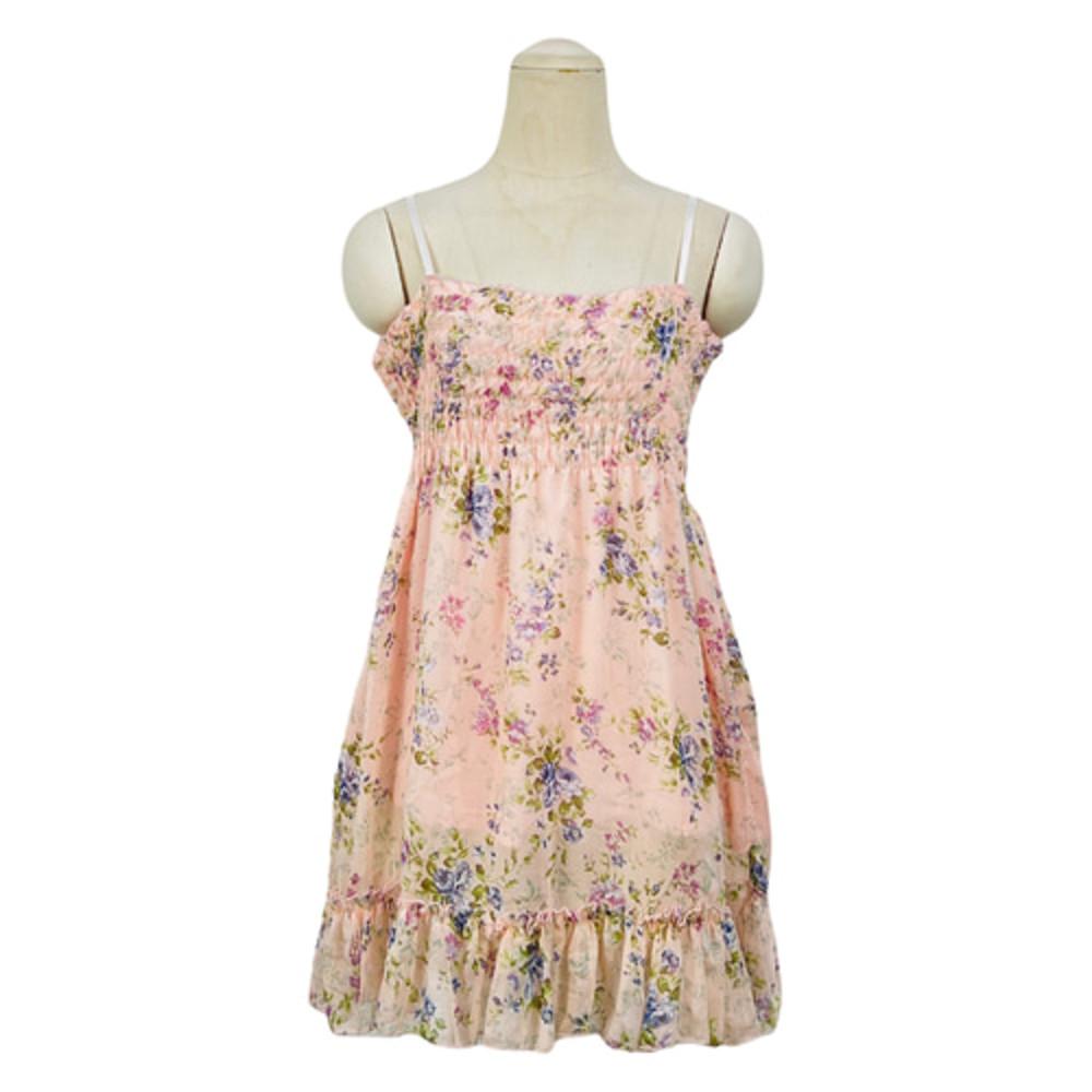 [중고] 2360 연핑크 플라워 패턴 미니 끈원피스