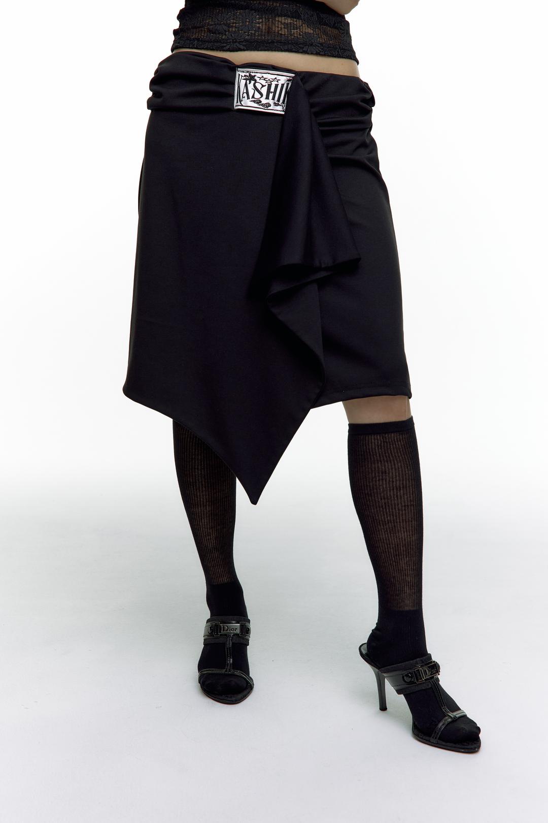 Embroied Patch Draped Wrap Skirt(~3.4 PREORDER)