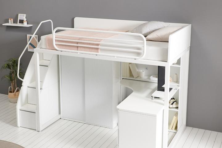 템바 벙커침대프레임 수납계단형+책상세트+1000수납옷장 기본매트포함 3colors