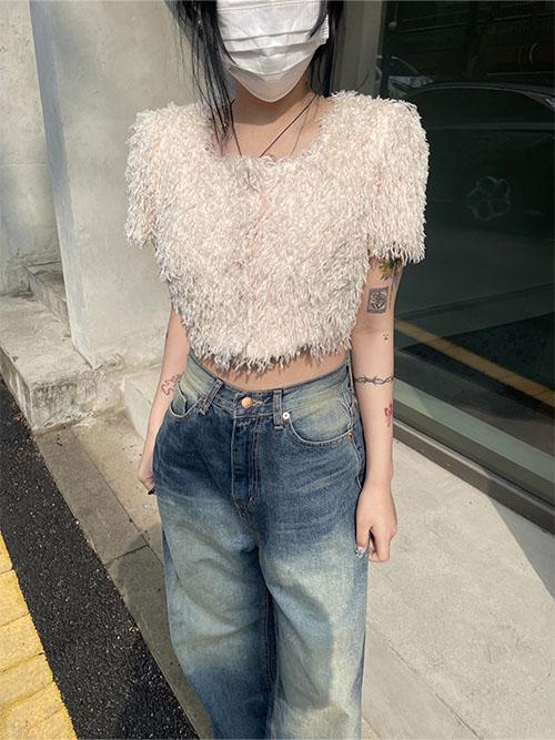 [S/S] Silky crop fur cardigan (2col)