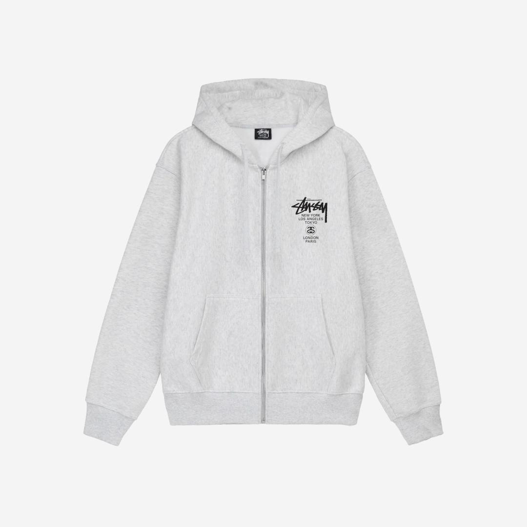 Stussy World Tour Zip Hoodie Ash Heather 2023