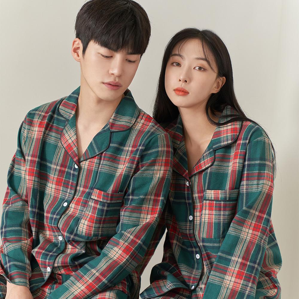 안파 커플 잠옷 파자마 홈웨어 선물 집들이 수면 신혼부부 체크 면 긴팔 웨스턴 세트 ANPA06